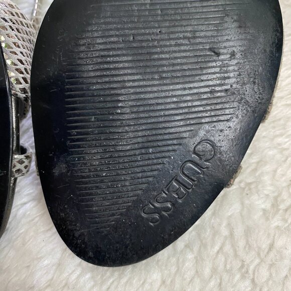 Vintage Guess Metallic Silver Snake Print Strapy Heels - Picture 11 of 14